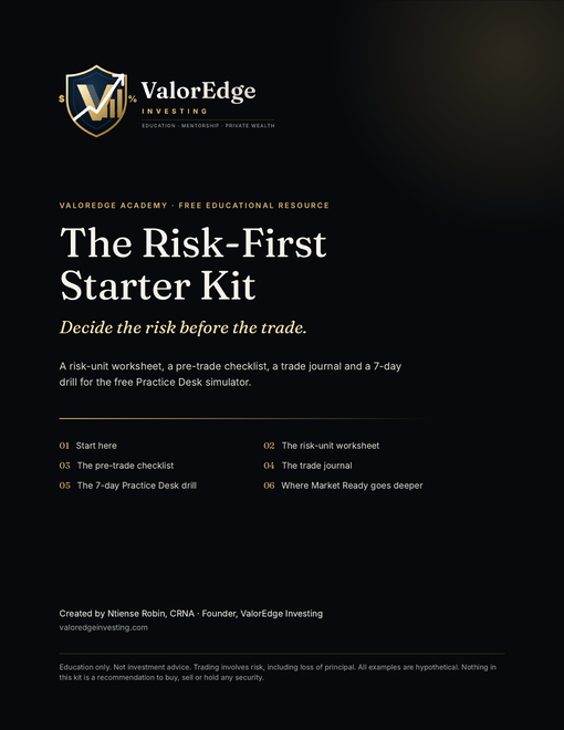 Cover of The Risk-First Starter Kit: Decide the risk before the trade.